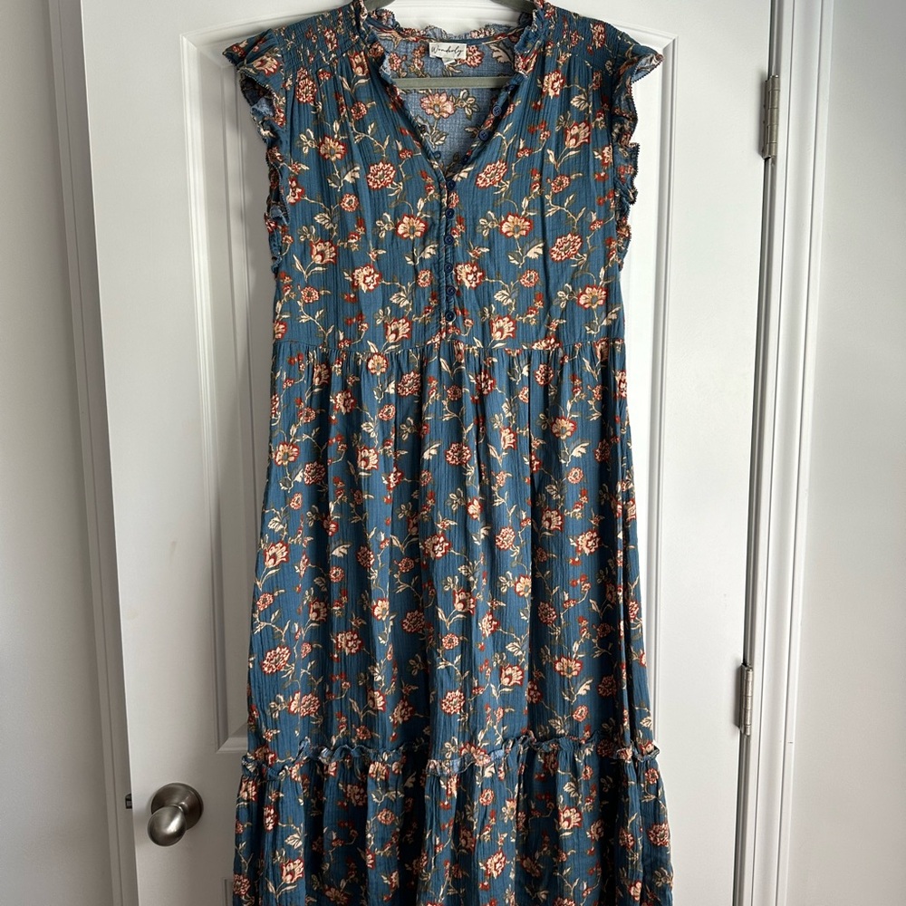 Blue Floral 100% Cotton Dress